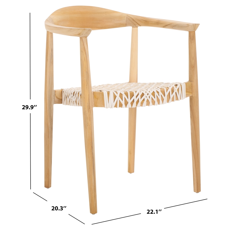 Safavieh Bandelier Teak Wood Stacking Dining Chair in White / Natural