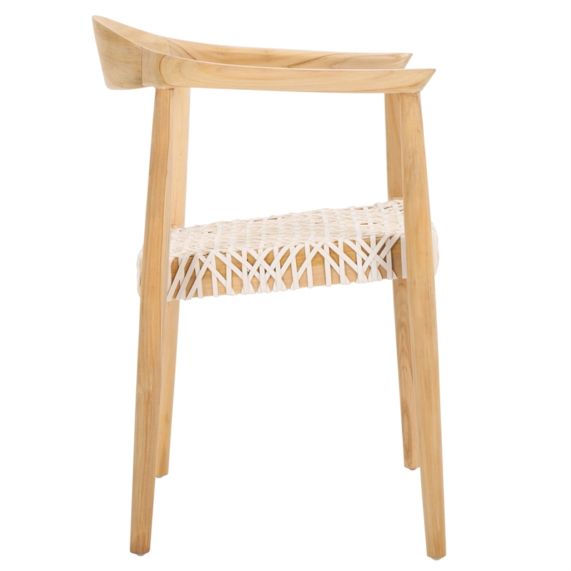 Safavieh Bandelier Teak Wood Stacking Dining Chair in White / Natural