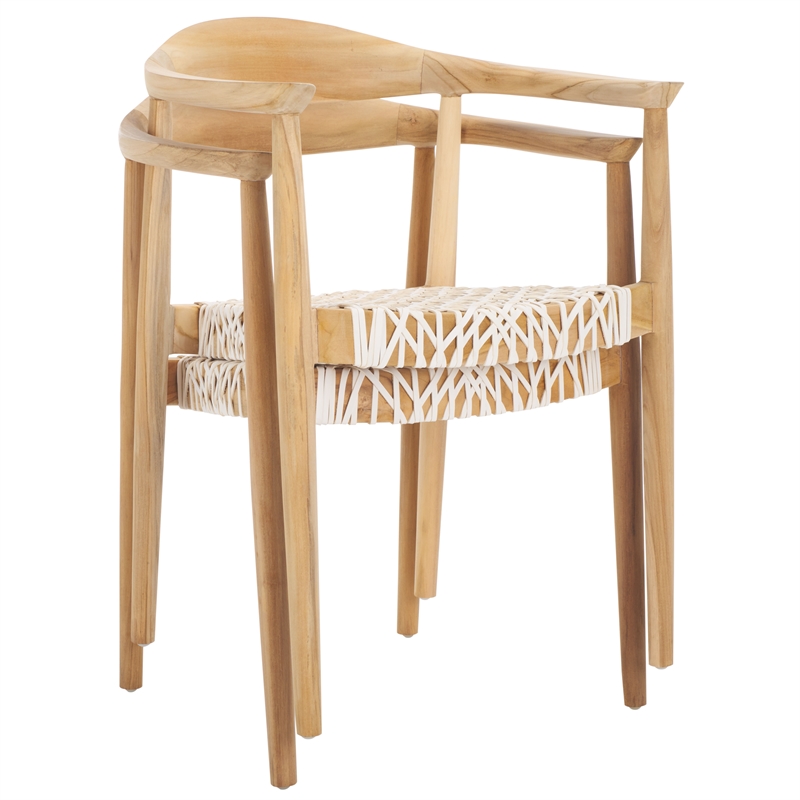 Safavieh Bandelier Teak Wood Stacking Dining Chair in White / Natural