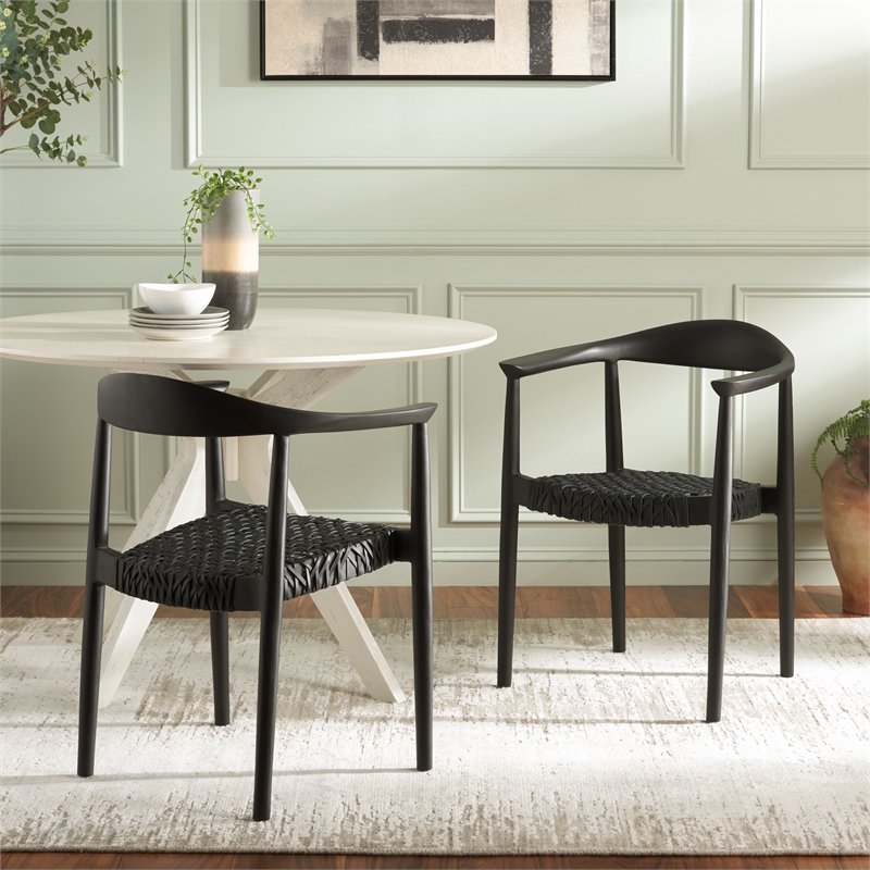 Safavieh Bandelier Teak Wood Stacking Dining Chair in Black