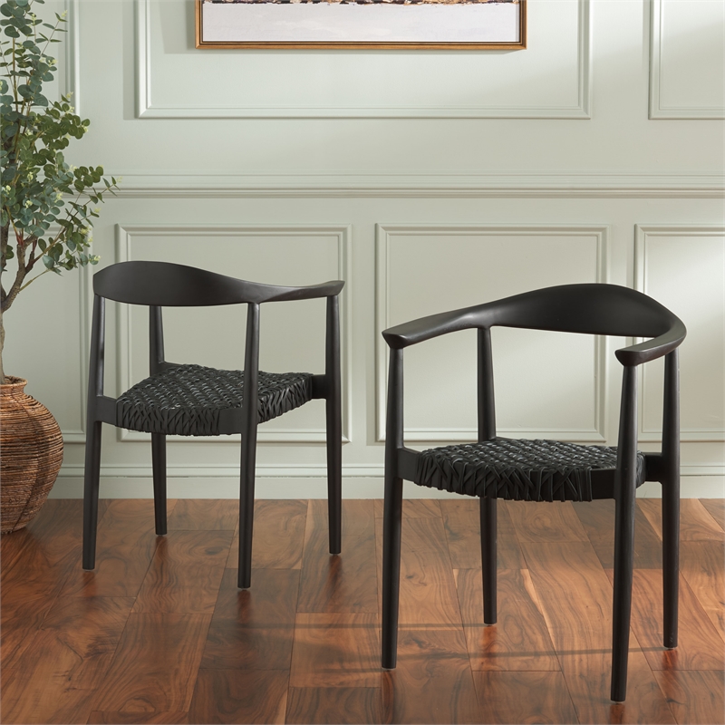 Safavieh Bandelier Teak Wood Stacking Dining Chair in Black