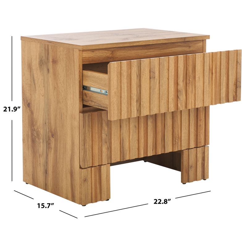 Safavieh Conall 2 Wood Drawer Nightstand in Oak
