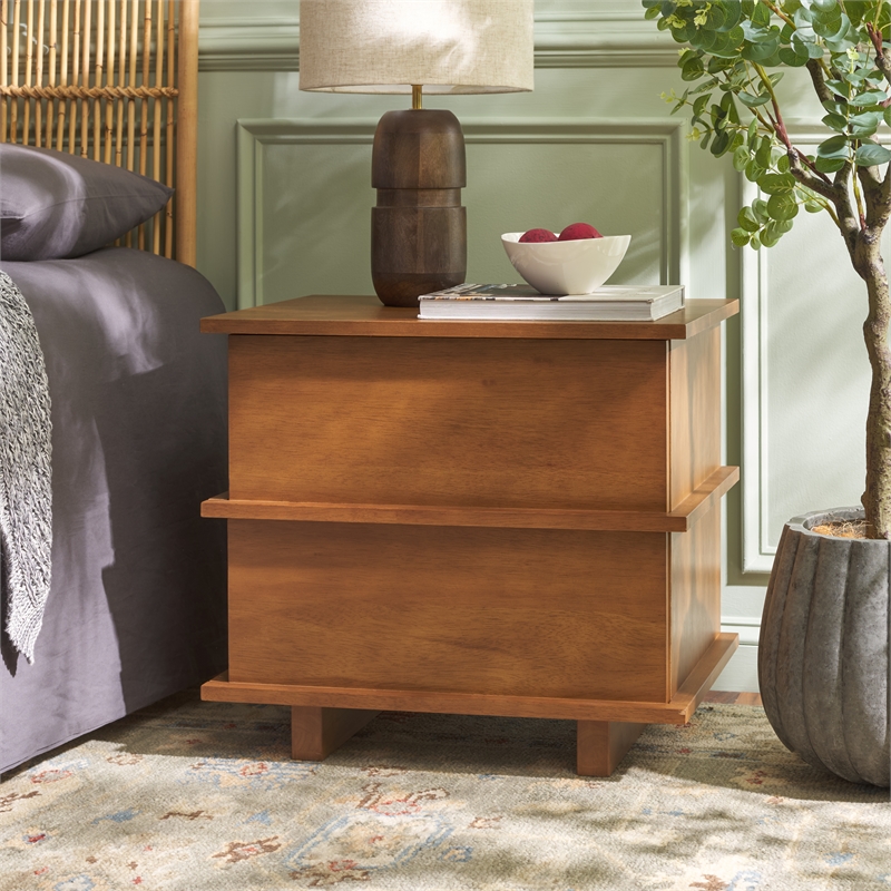 Safavieh Rodney Metal and Wood 2 Drawer Nightstand in Walnut