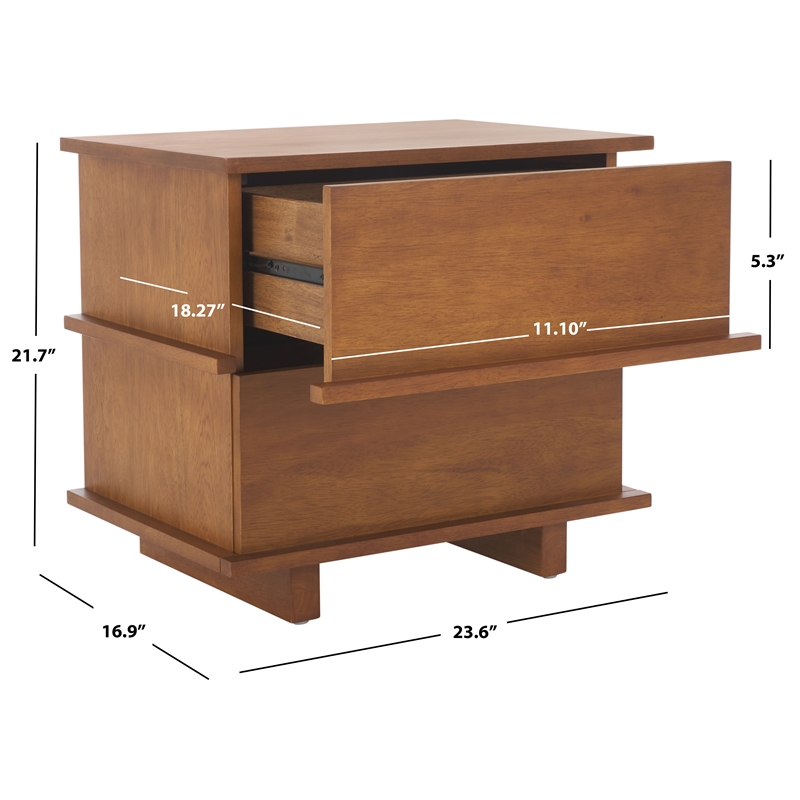Safavieh Rodney Metal and Wood 2 Drawer Nightstand in Walnut