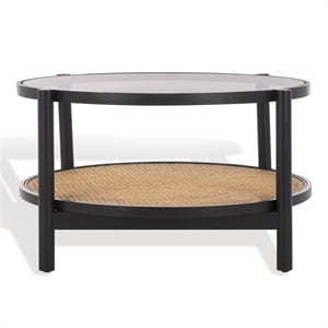 Safavieh Karyna Wood and Rattan and Glass Coffee Table in Black / Natural