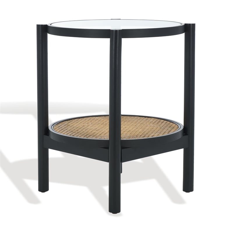 Safavieh Karyna Rattan And Glass Accent Table in Black / Natural