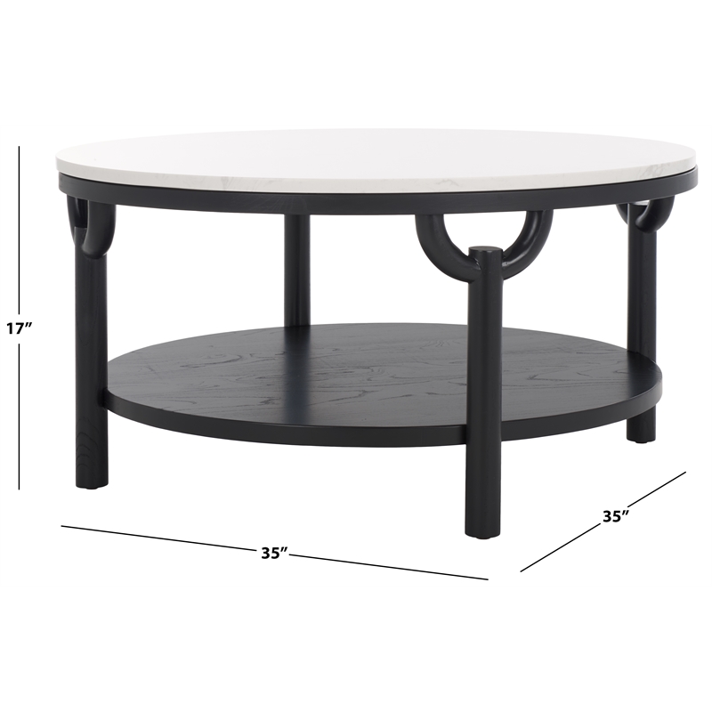 Safavieh Puck Marble Top and Elm Wood Coffee Table in Black / White