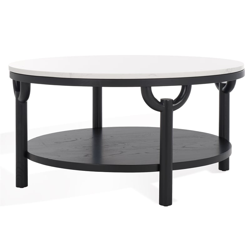 Safavieh Puck Marble Top and Elm Wood Coffee Table in Black / White