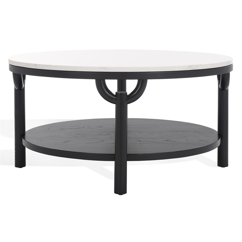 Safavieh Puck Marble Top and Elm Wood Coffee Table in Black / White