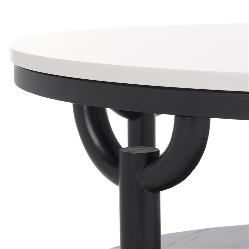 Safavieh Puck Marble Top and Elm Wood Coffee Table in Black / White