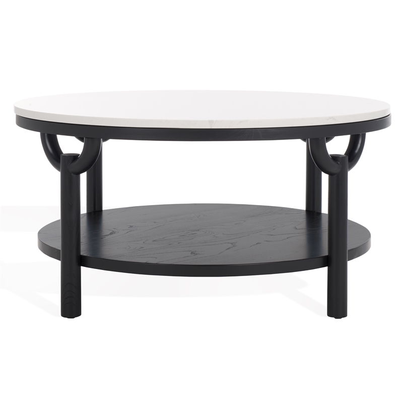 Safavieh Puck Marble Top and Elm Wood Coffee Table in Black / White