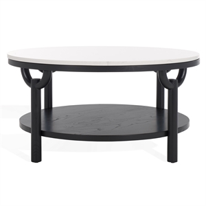 Safavieh Puck Marble Top and Elm Wood Coffee Table in Black / White