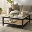 Safavieh Nicolella Square Glass and Linen Coffee Table in Black