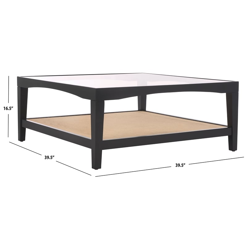 Safavieh Nicolella Square Glass and Linen Coffee Table in Black