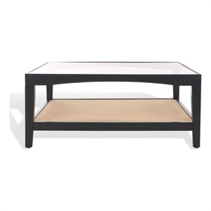 Safavieh Nicolella Square Glass and Linen Coffee Table in Black