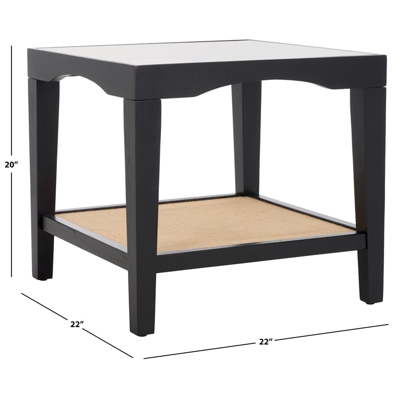 Safavieh Nicolella Square Glass and Linen Accent Table in Black