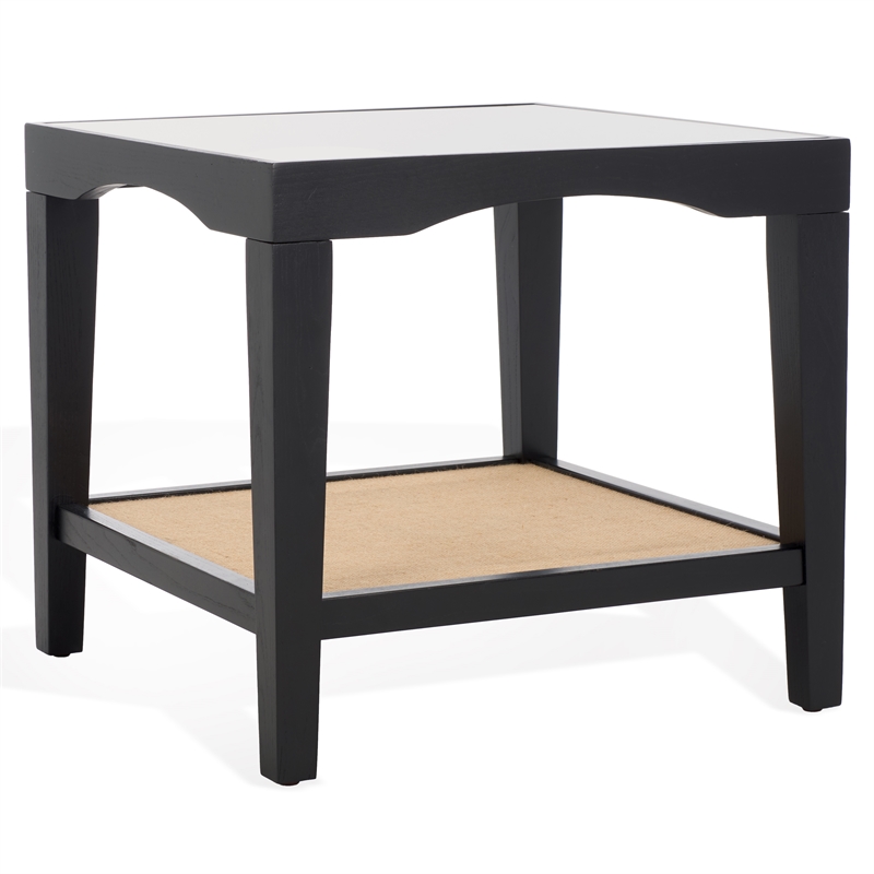 Safavieh Nicolella Square Glass and Linen Accent Table in Black
