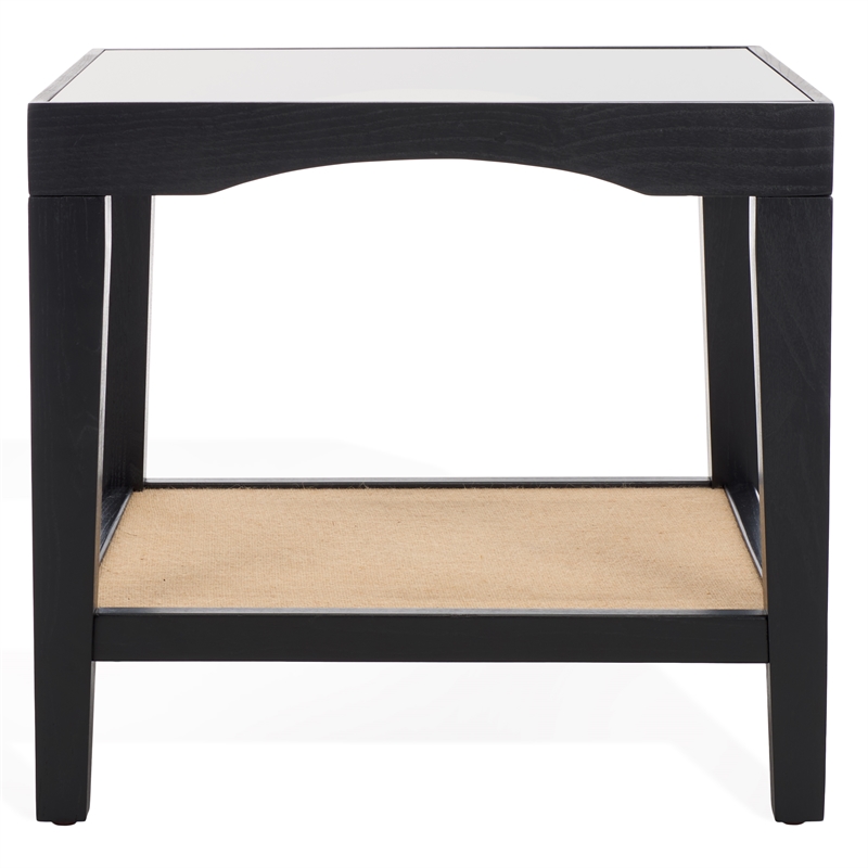 Safavieh Nicolella Square Glass and Linen Accent Table in Black