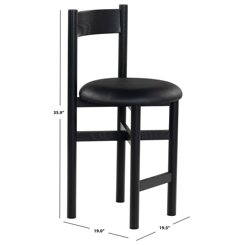 Safavieh Tayla Wood and Leather Counter Stool in Black