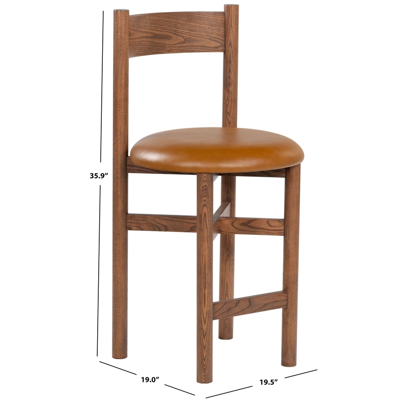 Safavieh Tayla Wood and Leather Counter Stool in Walnut / Brown