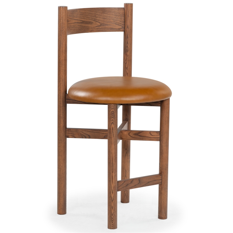 Safavieh Tayla Wood and Leather Counter Stool in Walnut / Brown