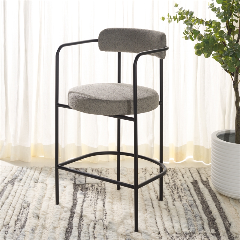 Safavieh Andrean Wood and Iron Arm Counter Stool in Gray / Black