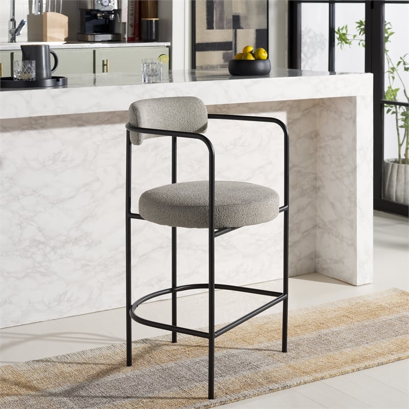 Safavieh Andrean Wood and Iron Arm Counter Stool in Gray / Black