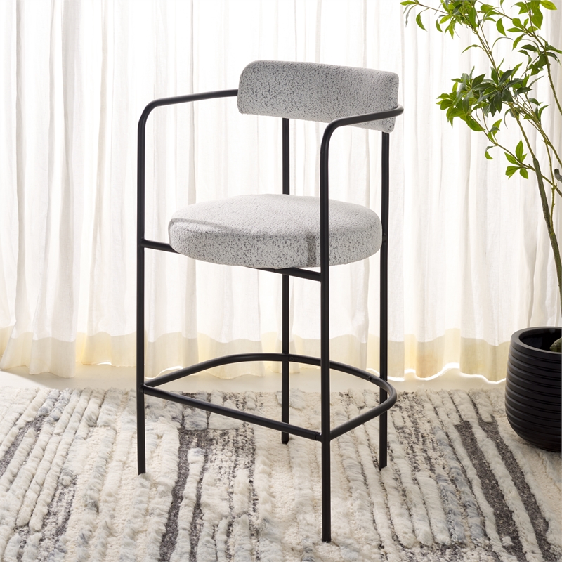 Safavieh Andrean Wood and Iron Arm Counter Stool in Black / White