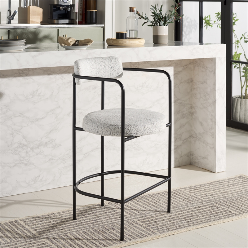 Safavieh Andrean Wood and Iron Arm Counter Stool in Black / White