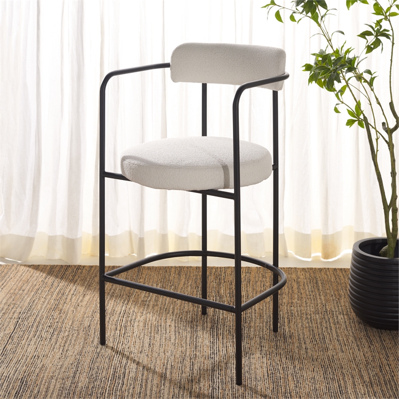 Safavieh Andrean Wood and Iron Arm Counter Stool in White / Black