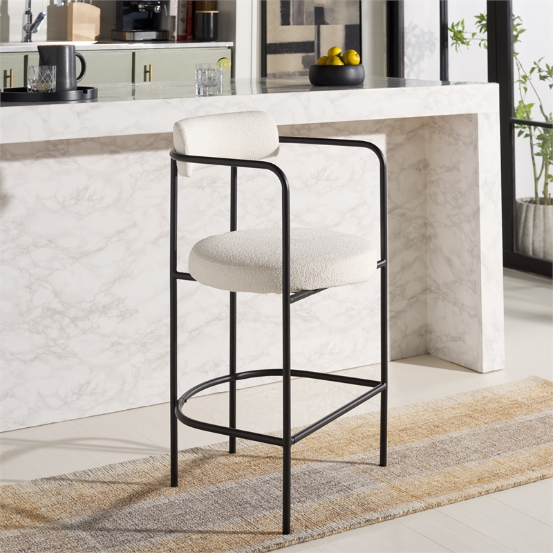 Safavieh Andrean Wood and Iron Arm Counter Stool in White / Black