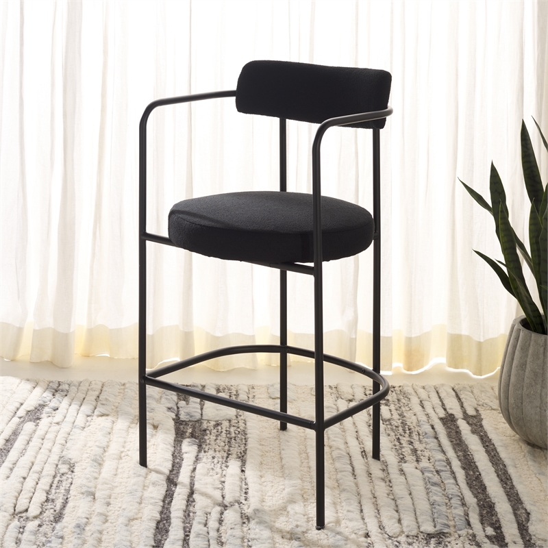 Safavieh Andrean Wood and Iron Arm Counter Stool in Black