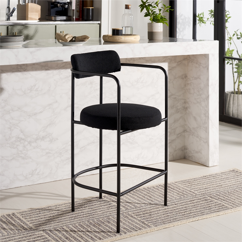 Safavieh Andrean Wood and Iron Arm Counter Stool in Black