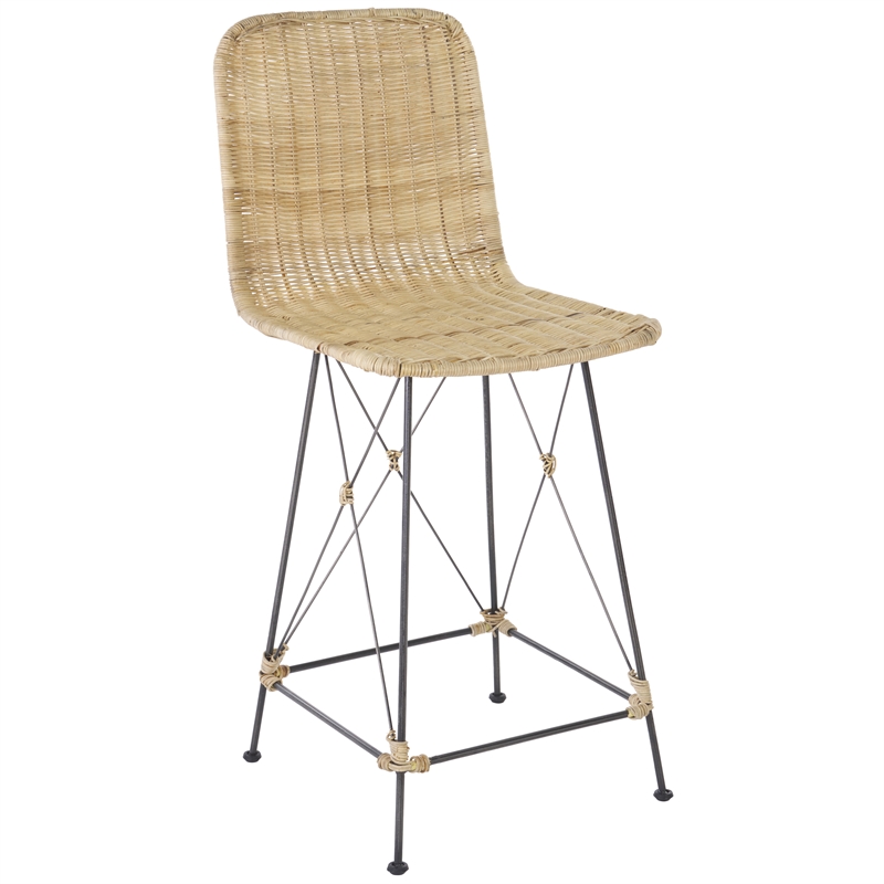 Safavieh Minerva Rattan and Iron Weaved Counter Stool in Natural / Black