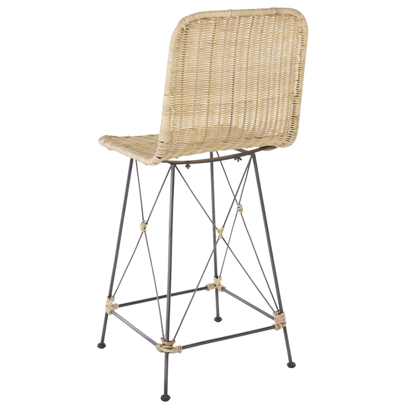 Safavieh Minerva Rattan and Iron Weaved Counter Stool in Natural / Black