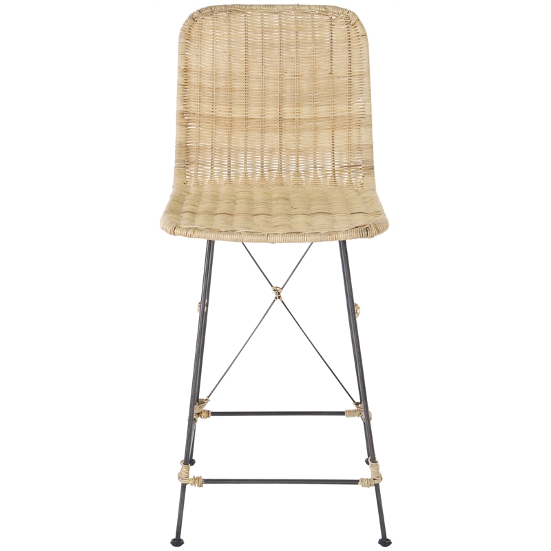 Safavieh Minerva Rattan and Iron Weaved Counter Stool in Natural / Black