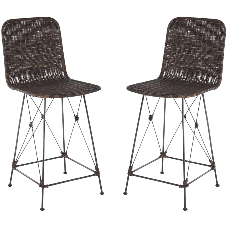 Safavieh Minerva Rattan and Iron Weaved Counter Stool in Brown / Black
