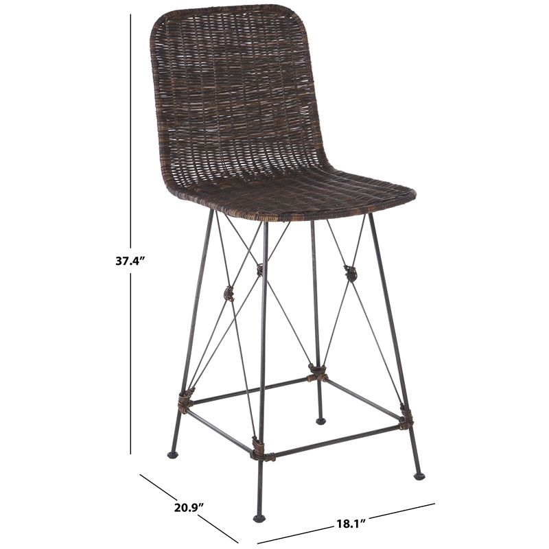Safavieh Minerva Rattan and Iron Weaved Counter Stool in Brown / Black