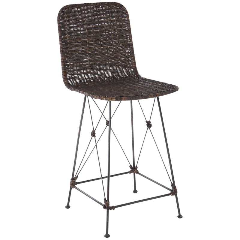 Safavieh Minerva Rattan and Iron Weaved Counter Stool in Brown / Black