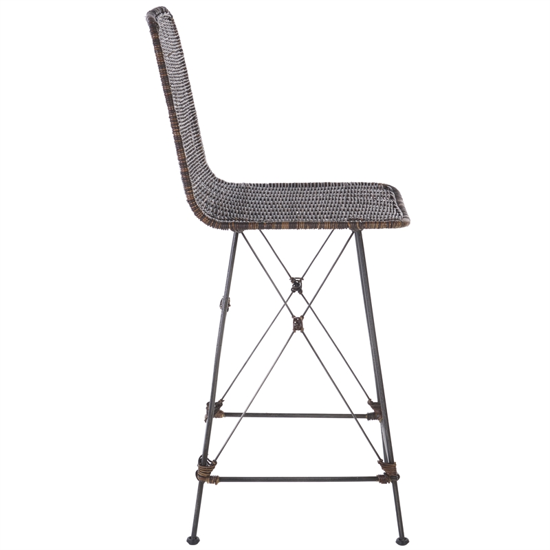 Safavieh Minerva Rattan and Iron Weaved Counter Stool in Brown / Black