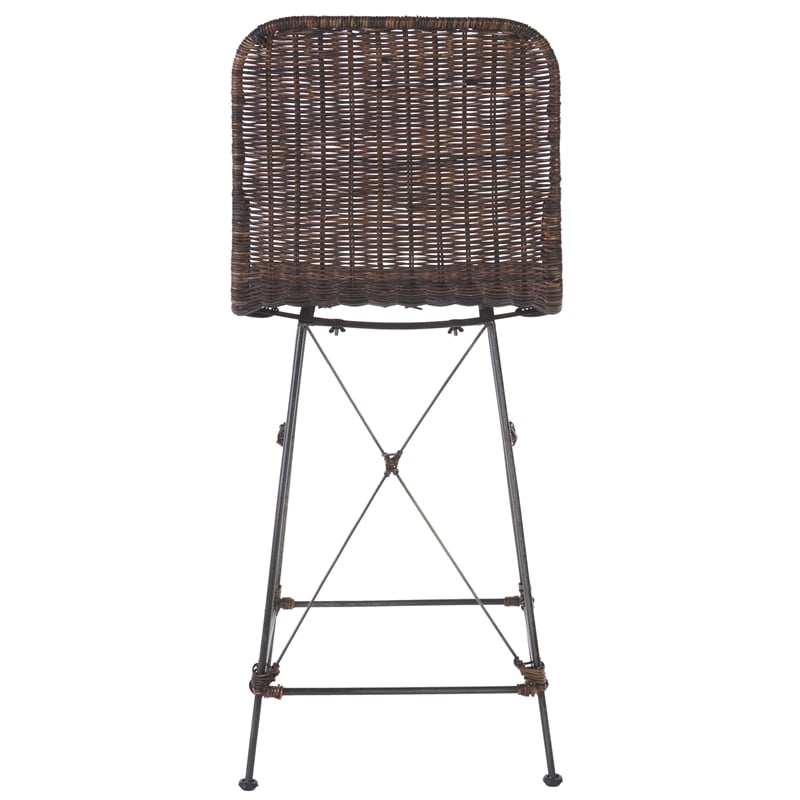 Safavieh Minerva Rattan and Iron Weaved Counter Stool in Brown / Black