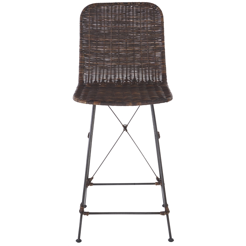 Safavieh Minerva Rattan and Iron Weaved Counter Stool in Brown / Black