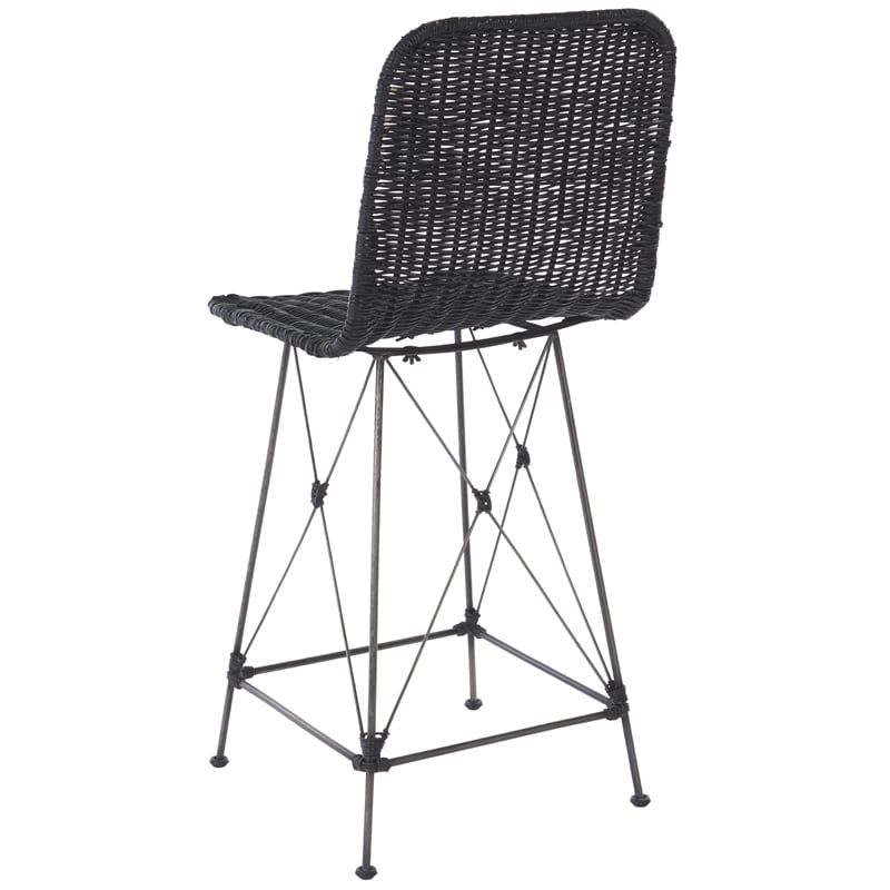 Safavieh Minerva Rattan and Iron Weaved Counter Stool in Black