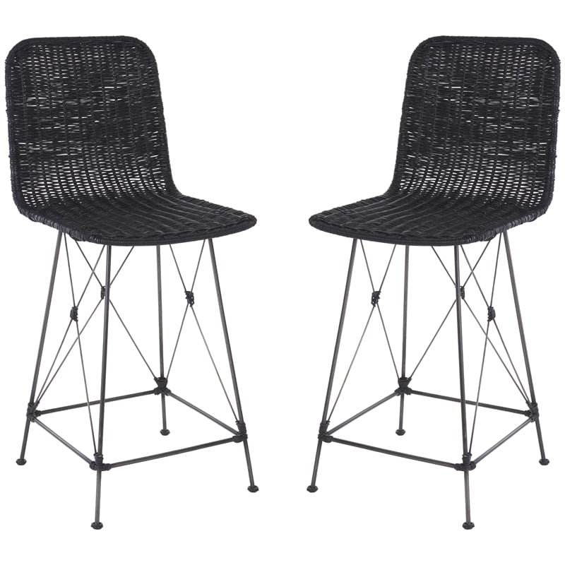 Safavieh Minerva Rattan and Iron Weaved Counter Stool in Black