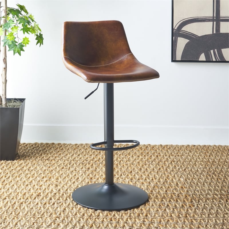 Safavieh Aelin Wood and Iron Adjustable Bar Stool in Brown / Black