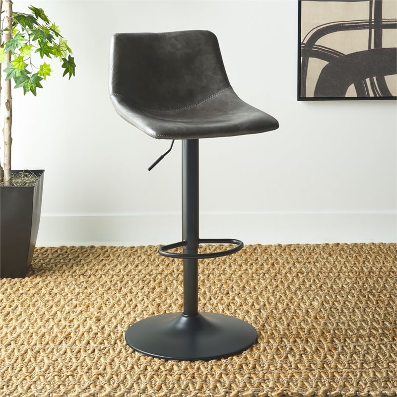 Safavieh Aelin Wood and Iron Adjustable Bar Stool in Gray / Black