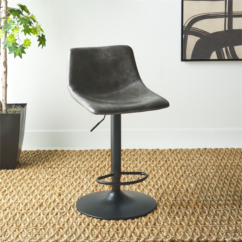 Safavieh Aelin Wood and Iron Adjustable Bar Stool in Gray / Black