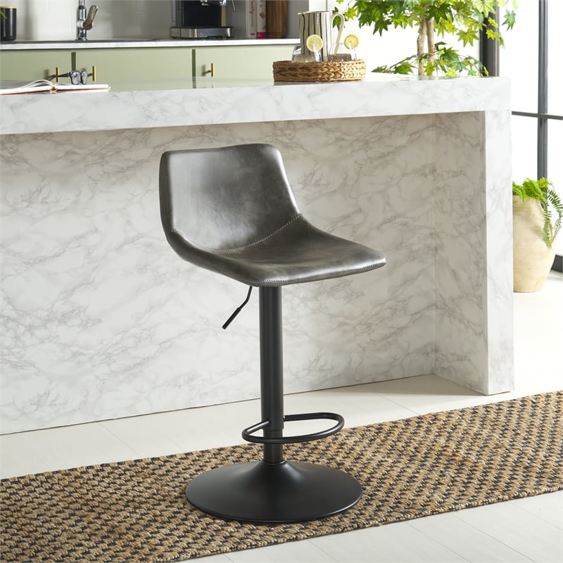 Safavieh Aelin Wood and Iron Adjustable Bar Stool in Gray / Black