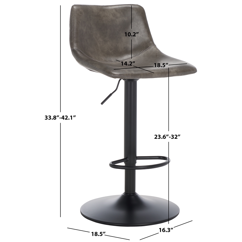 Safavieh Aelin Wood and Iron Adjustable Bar Stool in Gray / Black