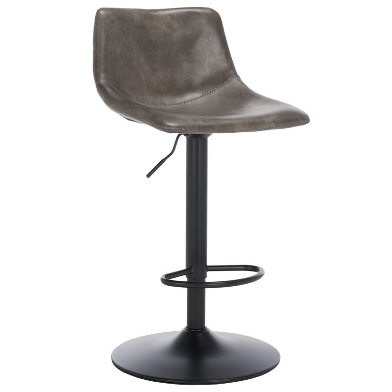 Safavieh Aelin Wood and Iron Adjustable Bar Stool in Gray / Black